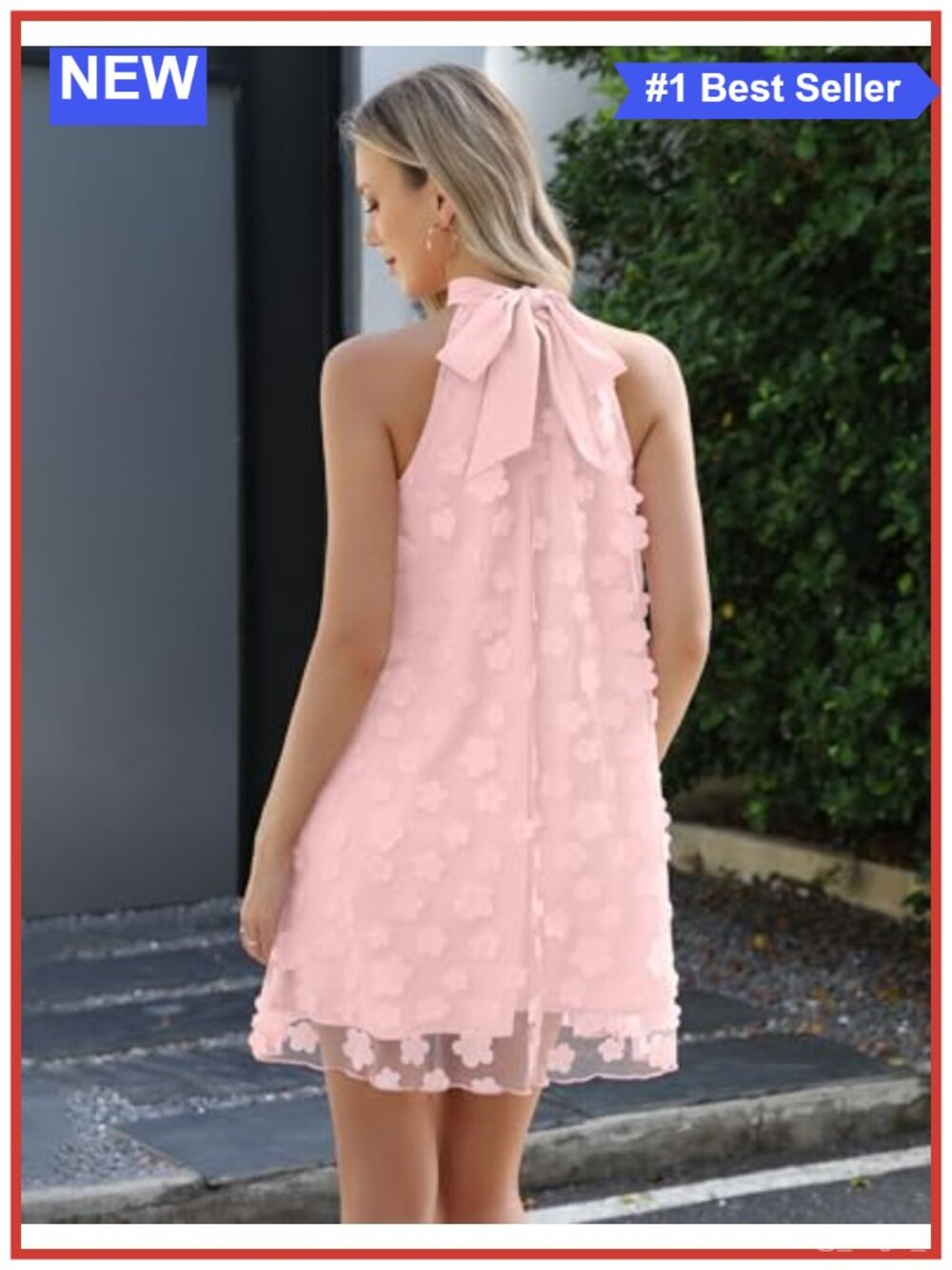 Women's Halter Neck Floral Applique A-line Tulle Mini Dress Formal Party - Picture 3 of 6